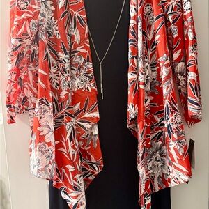 Leslie Fay Redish/Orange and Black Floral Midi Dress
